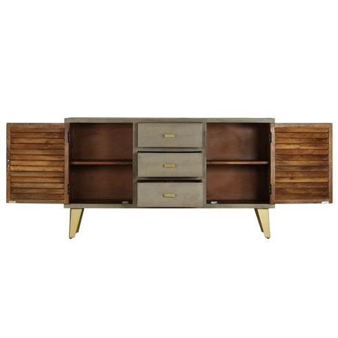 Rustika Rowe -  Drawer Cabinet Solid Mango Wood Grey with Brass 140x40x80 cm